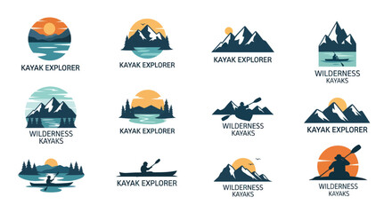 Collection of Kayak and Wilderness Themed Logo Designs.