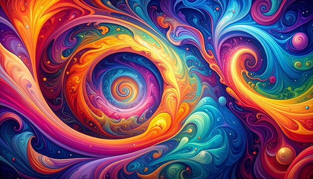 Swirling, vibrant abstract art with rainbow colors and dreamy shapes