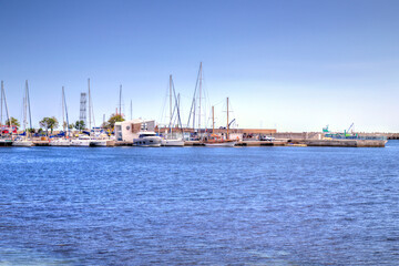 Nessebar harbor with yachts and boats in a beautiful sunny day in Nessebar, Bulgaria, Europe
