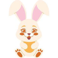 Cream Colored Baby Rabbit With Big Orange Eyes Sitting Happily With Pink Inner Ears Isolated On White Background