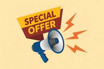 Megaphone announcing special offer with lightning bolts