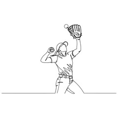Softball player catching ball line art