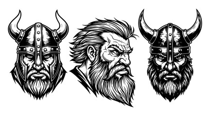 Viking head illustration set
