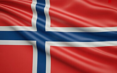 Obraz premium Waving norwegian flag with red white and blue colors