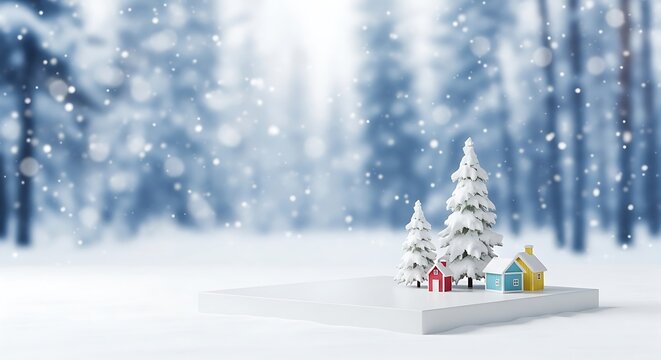 Miniature winter wonderland scene with snowcovered trees and tiny houses