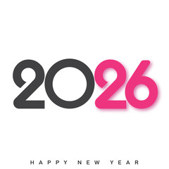 Modern Happy New Year 2026 logo with pink and grey. Vector