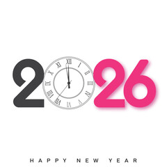 Modern Happy New Year 2026 logo with pink and grey. Vector