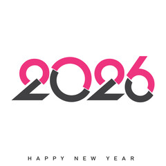 Modern Happy New Year 2026 logo with pink and grey. Vector