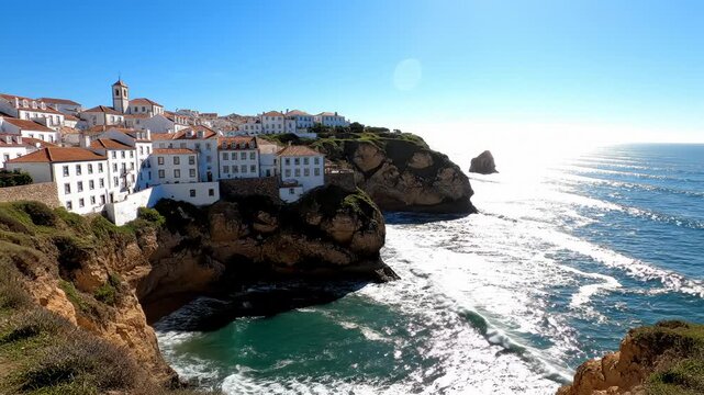 Aerial View of Azenhas Do Mar Village and Cliffs in Portugal