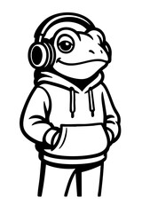 Obraz premium frog wearing headphones and hoodie in relaxed urban pose