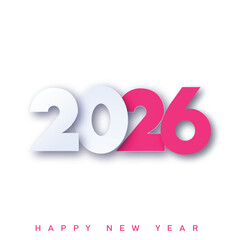 Modern Happy New Year 2026 logo with pink and grey. Vector