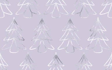 Seamless Christmas pattern with silver holiday trees ornament.