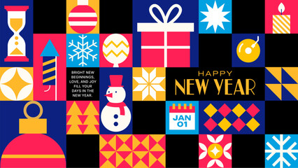 Geometric New Year Pattern Design - Modern Icon Grid Background for Celebration and Festive Branding