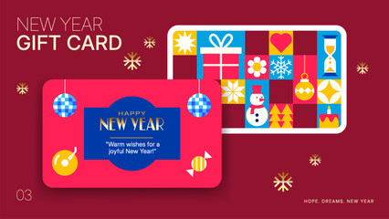 Elegant New Year Gift Card Template - Modern Icon Grid Background for Holiday Celebration Design