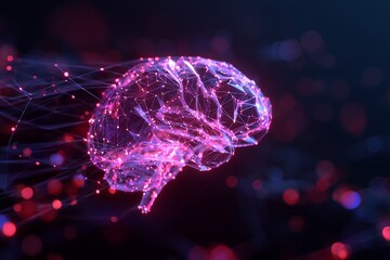 Abstract digital human brain with network connection, futuristic technology visualization. Concept for artificial intelligence, machine learning and medical research