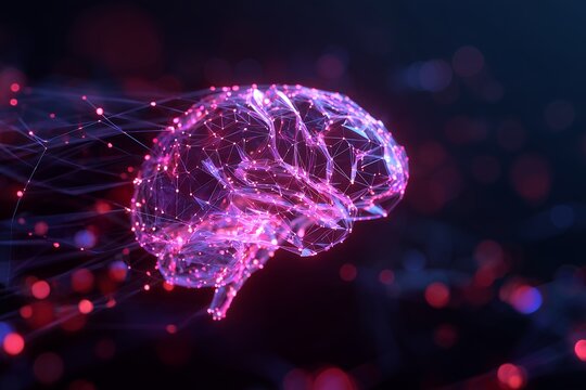 Abstract digital human brain with network connection, futuristic technology visualization. Concept for artificial intelligence, machine learning and medical research