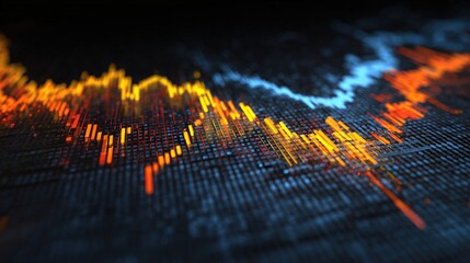 Abstract glowing 3d digital data chart illustrating stock market volatility and economic trend.