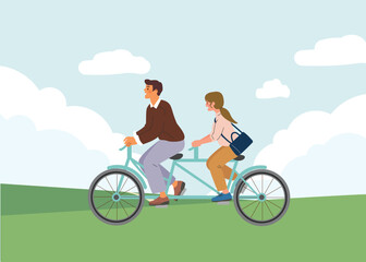 Couple Enjoying a Tandem Bike Ride Outdoors