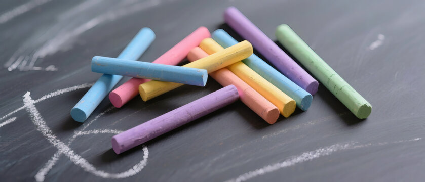 Colorful Chalk Sticks Blackboard Background Drawing School Education Art Classroom Rainbow Pastel Creative Writing