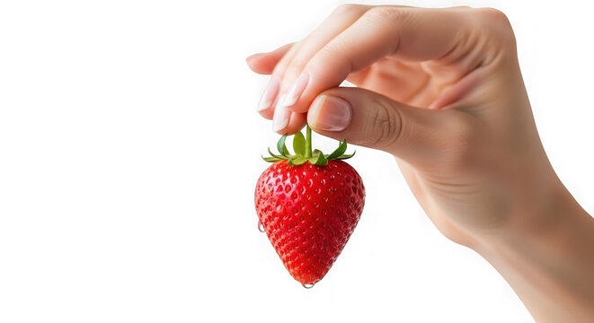 Hand holding a fresh strawberry - Powered by Adobe