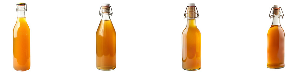 Bottles of homemade apple juice displayed on a transparent background generative ai