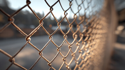 Fototapeta premium Close-up view of a chain-link fence capturing intricate details and natural light.