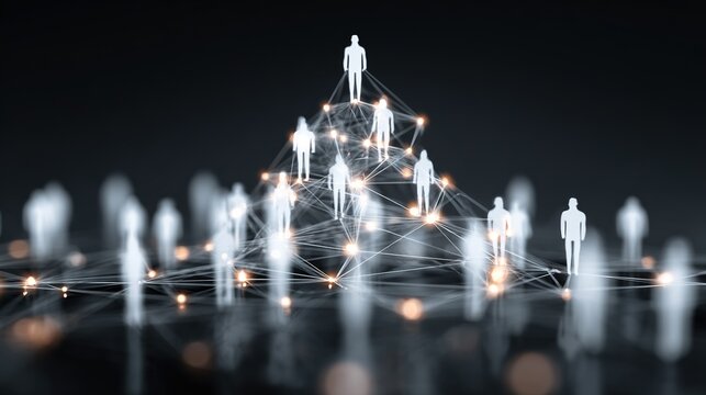 Digital pyramid of abstract connected people forming an organizational management structure 3d render.