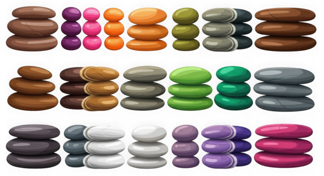 Collection of colorful zen stones for relaxation