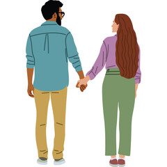 Couple Holding Hands Standing Together Outdoors Full Body View Romantic Connection