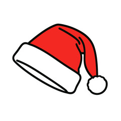 A vector illustration of a classic red Santa Claus hat with a white brim and pom-pom.