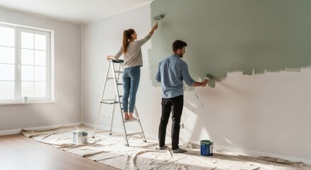 Home Sweet Home Couple Painting Apartment with green paint DIY project.