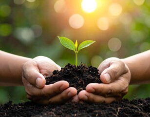 hands holding seedling