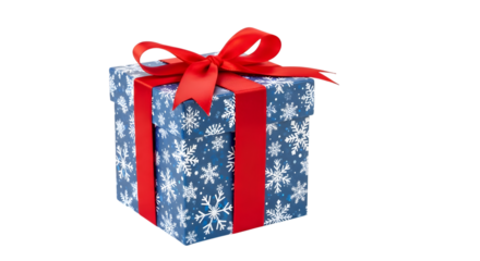 Festive christmas gift box with red ribbon isolated on transparent background