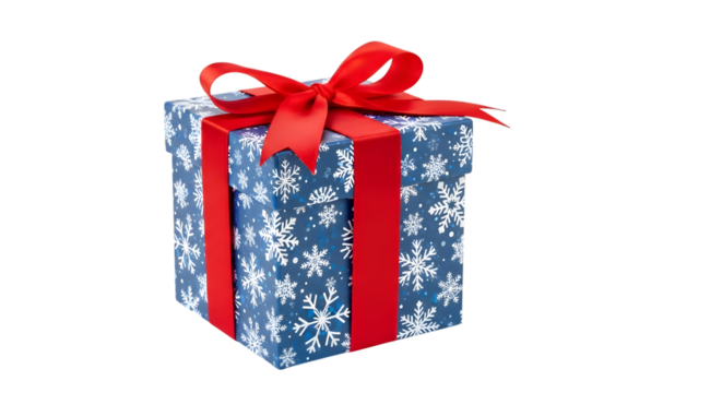 Festive christmas gift box with red ribbon isolated on transparent background