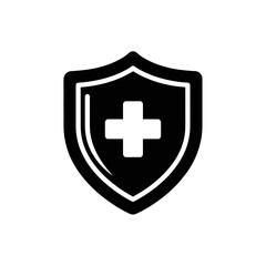Obraz premium Black Shield with White Cross Symbolizing Medical Protection Health Safety and Security