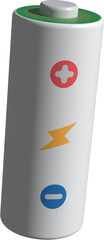 White Cylindrical Battery with Positive Negative Symbol