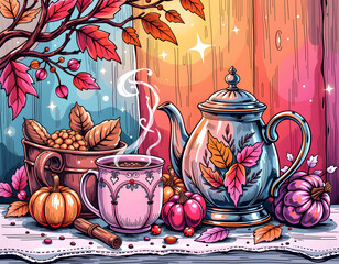 Neonlit Autumn Beverage Coloring Page