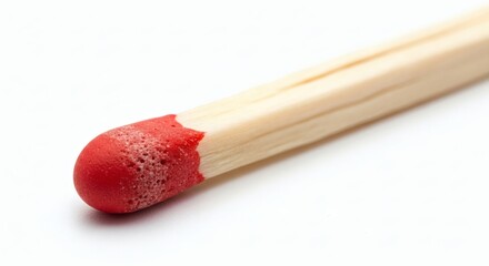 Matchstick CloseUp Red Head Ready to Ignite on White Background.