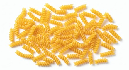 Fusilli swirls A tempting pasta pile on clean white background.