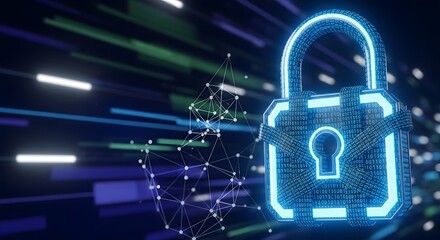 Padlock with Binary Code Texture Depicting Cybersecurity Protection and Online Security Concept against Digital Threats and Data Breaches