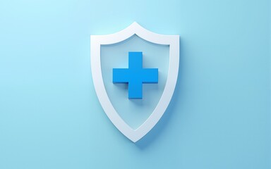 Obraz premium Trustworthy health insurance concept with transparent shield and blue medical cross symbol on light blue background representing protection and care for wellbeing. High quality