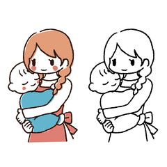 手描きの赤ちゃん抱っこのお母さん