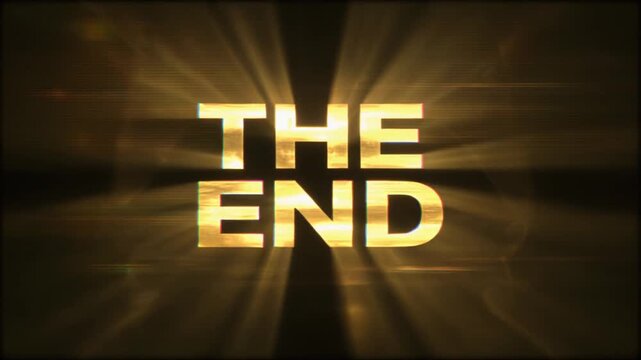 Golden text that says "THE END" with dramatic light rays emanating from behind.