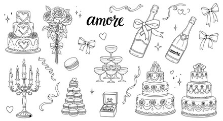 Doodle wedding elements set