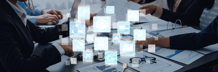 Goods delivery tracking icons show shipping, goods delivery routes, and loEnticeics monitoring....
