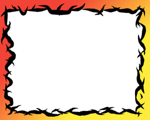 Fototapeta premium Flaming frame background with black center and gradient fire border in red, orange, and yellow tones