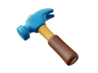 3D blue hammer isolated on transparent background