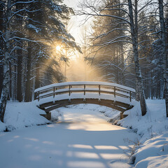 snow covered bridge in winter