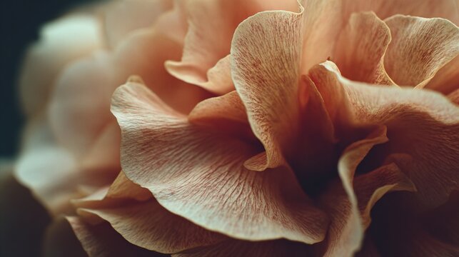 Detailed macro view of salmon and peach colored flower petals showcasing delicate texture.