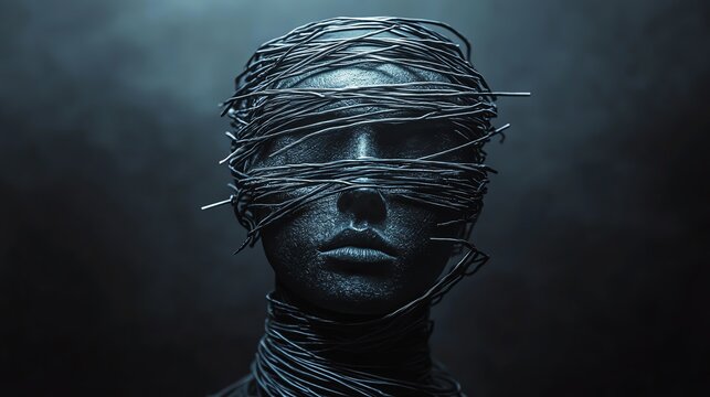A haunting figure shrouded in dark wire.